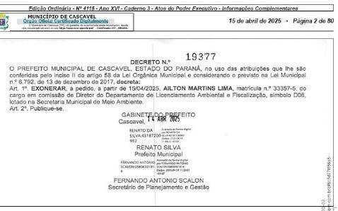 Ailton Lima é exonerado: A via sacra das exonerações em Cascavel continua