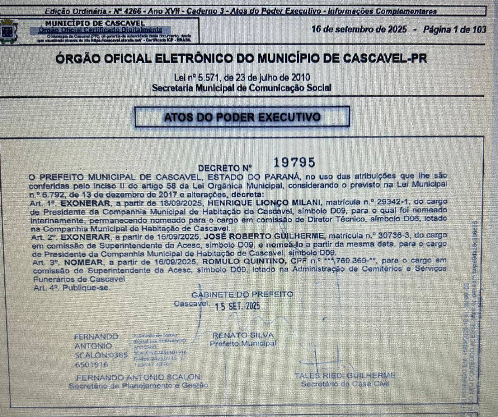 Aos poucos, o Prefeito Renato Silva vai adequando secretariado